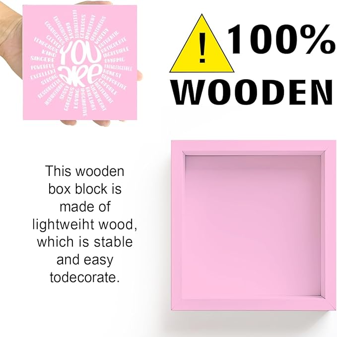 LVQHI Pink Decor For Desk, You Are Sun Sign Wood Box,Inspirational Office Desk Decor For Women, Small Motivational Home Bedroom Table Accessories Decoration Signs 5"x5"x1.2" In