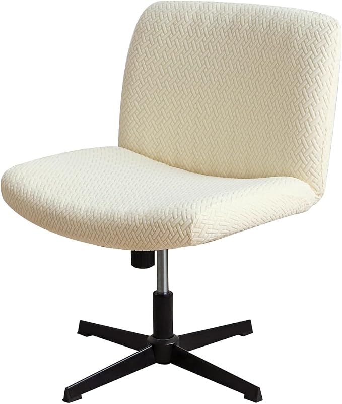 Criss Cross Chair Cover Beige Jacquard Armless Mid-Back Wide Office Desk Chair Covers for Vanity Chairs Washable (T Shape-Beige)