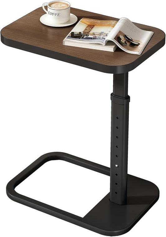 Kitstorack Adjustable Height C-Shaped End Table, 9-Level Side Table with Metal Rounded Edge, Couch Table that Slides Under Sofa or Bed, Eating, Working, and Drinks, TV Tray for Small Spaces, Espresso