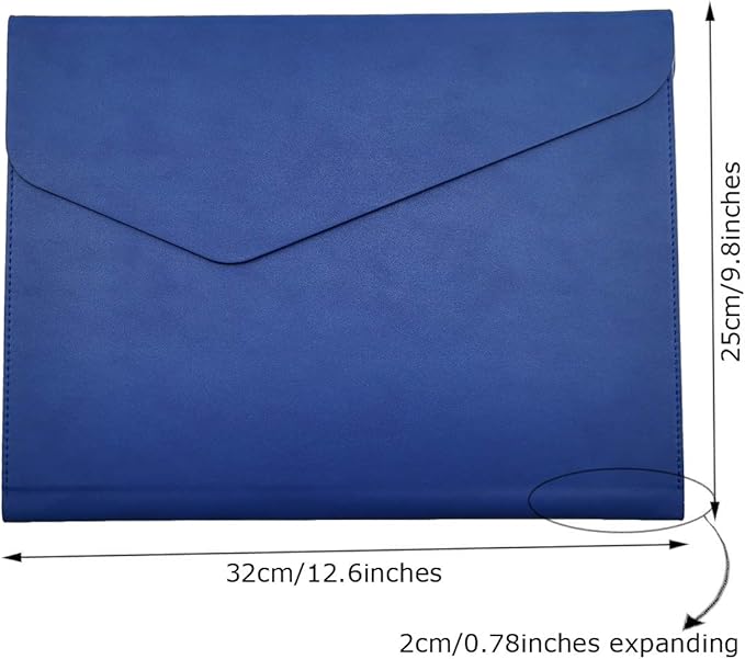PU Leather A4 File Folder Document Holder Waterproof Portfolio Envelope Folder Case with Invisible Magnetic Closure Blue