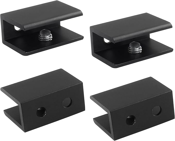 Hordion 12 Pack Square Glass Clamp, Aluminum Alloy Shelf Clamp Clip Glass Holder Support Bracket for 5-8 mm Thick Glass, Black