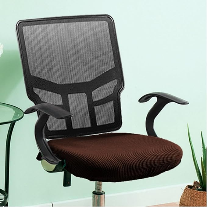 Sunnyway Stretchable Office Chair Seat Cover, Elastic Chair Slipcover with Tie Straps, Dining Chair Slipcover Machine Washable, Fits Seat Size 17.7"-21.7" (Mocha)