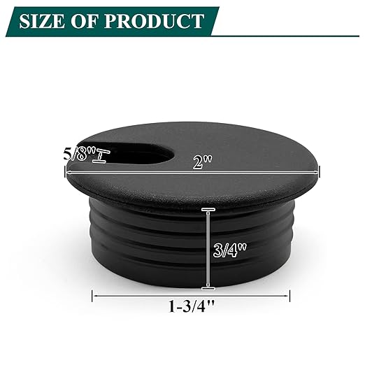 Litoexpe Black Desk Cord Grommets 1-3/4 Inch, Plastic Grommet Cable Hole Cover for Office Equipment, Computer Desk Wires - 2 Pieces