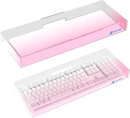 Attack Shark KC04 Acrylic Clear Transparent Keyboard Cover(17.4 * 6.5 * 1.89 inch) with Dustproof Waterproof Anti-hit Anti-cat Protective Case for Standard 104 Key Mechanical Gaming Keyboard Pink