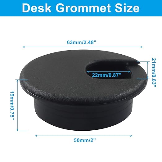 Piutouyar 4 Pcs 2 Inch Black Desk Grommet, Plastic Cable Hole Cover Desk Wire Cord Organizer for Office Equipment, Computer Table