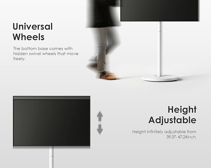 FITUEYES Design Small Rolling TV Cart for 24-48 Inches Television, Minimalist Modern TV Floor Stand on Wheels Fits Max VESA 200x200mm, V2 Portable Smart Television Cart, White, Master Series