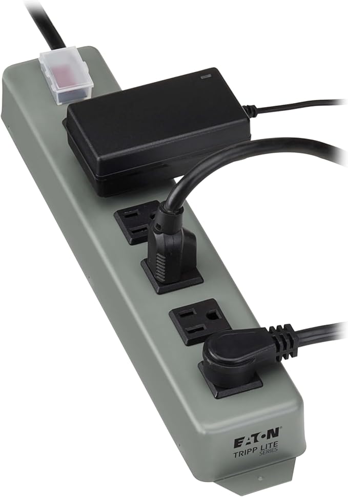 Eaton Tripp Lite Series Heavy Duty Power Strip with 6 Right-Angle Outlets, Metal, Mountable Wall Mount & Under Desk, 15ft Extension Cord, On/Off Switch Cover, Industrial Garage Work Bench (UL24RA-15)