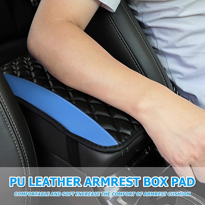 Moly Magnolia Car Center Console Cushion Pad, Universal Leather Waterproof Armrest Seat Box Cover Protector,Comfortable Car Decor Accessories Fit for Most Cars, Vehicles, SUVs (Blue)