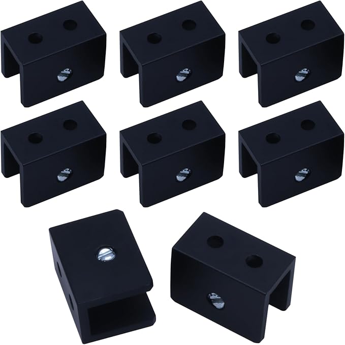 8 Pack Glass Shelf Bracket Floating Shelf Clips, Adjustable Clamp Glass Shelf Holder for 10-12mm Thickness, Shower Brackets Replacement Parts(Black, Rectangle)