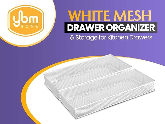 YBM HOME Silver Mesh Drawer Organizer and Storage for Kitchen Drawers, Serves as School Supply Holder, Office Desktop Organizer Basket, Makeup and Craft Supplies Organization, (1 Unit, 4x12x2 Inch)