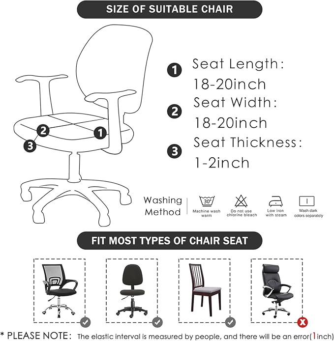 FORCHEER Waterproof Office Chair Seat Cover 20x20 Strechable Beige Floral Computer Desk Chair Seat Slipcover Washable Replacement 1 Piece
