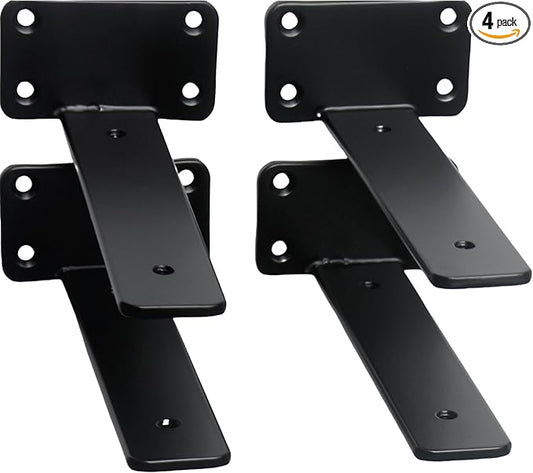 4 Pack - 7 inch Black Hidden L Shelf Bracket (1/5 Inch Thicked) Iron Floating Shelf Brackets Rustic Industrial Metal Brackets for Shelf Support