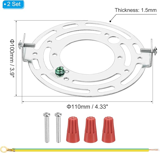 PATIKIL 110mm (4.33") Universal Light Fixture Mounting Bracket Kit, 2 Set Silver Tone Round Ceiling Plates with Screws for Wall, Ceiling, Pendant Lights