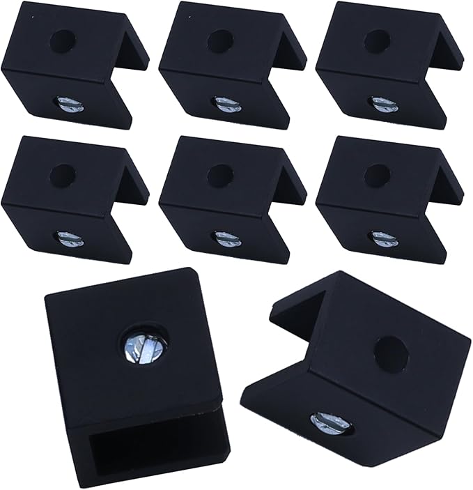 8 Pack Glass Shelf Bracket Floating Shelf Clips, Adjustable Clamp Glass Shelf Holder for 5-8mm Thickness, Shower Brackets Replacement Parts(Black, Square)