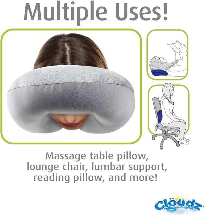 Cloudz Dual Comfort Microbead Airplane Travel Neck Pillow. Super Soft Cozy Plush Fabric on One Side, Cool Relaxing Spandex on The Other! Customize Your Comfort and Support at Home or On The Go!-Black
