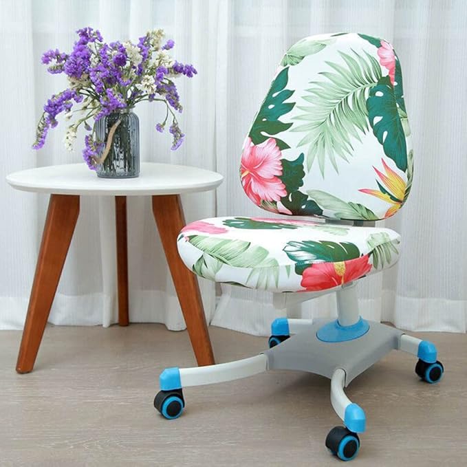 VIOKKO Office Chair Cover Stretchable Computer Desk Chair Seat Covers Anti-Dust Universal Split 2 Piece Rotating Swivel Chair Slipcover Protector (Tropical Flower & Leaves)