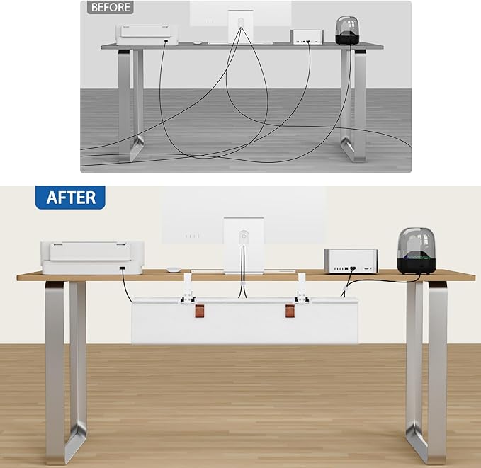 Zilink Under Desk Cable Management 30" No Drill Desk Cable Management Tray Clamp/Screw Mount Cable Tray Sturdy Waterproof Fabric Cord Organizer for Office, Home, White
