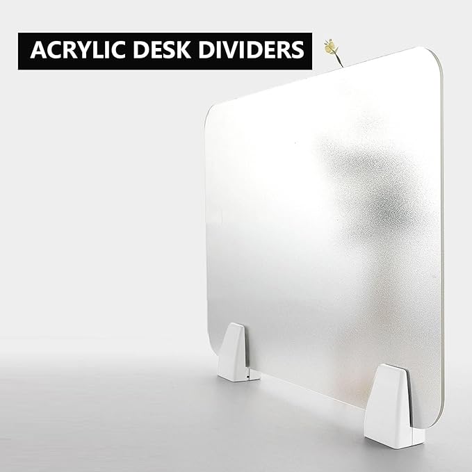 Free-Standing Desk Privacy Divider| Frosted Acrylic Panel with Clamps Ideal for Office, Students, and Glass Partitions(60X40CM/23.6X15.7IN)