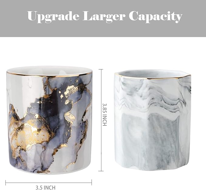 WAVEYU Marble Pencil Holder, Durable Ceramic Desk Organizer Office Supplies,Desktop Stationary Organizer,Multi-Functional Pencil Storage for Desktop Accessories,Office,Classroom,Home,Gray Gold