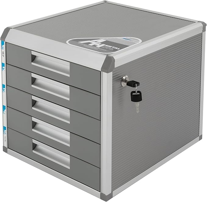Desktop Drawer Organizer Lockable File Cabinet with Drawers Unit Office Desk Storage Organzier for Documents Papers Mail Notebooks Stationery (5-layer)