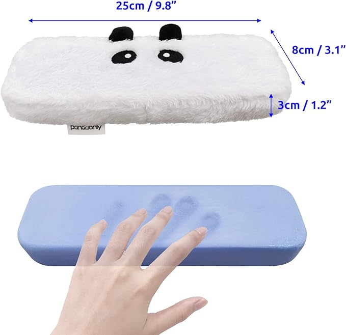 2Pack Plush Panda Chair Armrest Pads, Memory Foam Kawaii Chair Armrest Cushion with Velcro Strap, Adjustable & Washable Ergonomic Elbow Support Decompression for Home Office Gaming Chair