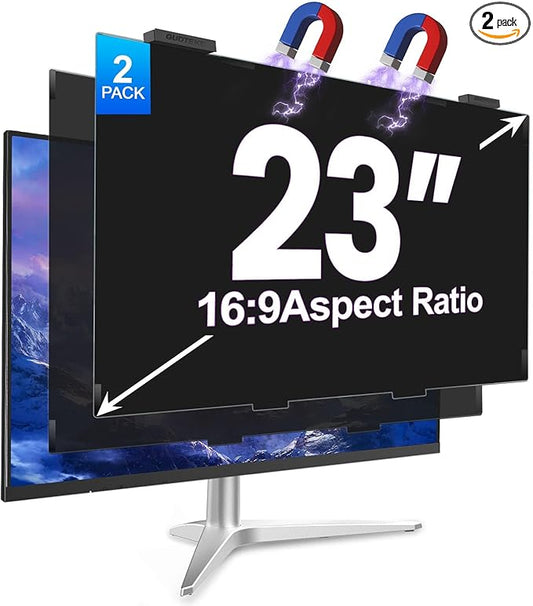 2Pack Magnetic 23 Inch Privacy Screen for Computer Monitor 16:9 Aspect Ratio, Hanging Removable Anti-Blue/Glare Protector Film, Anti Spy Desktop Security Private Filter 23in