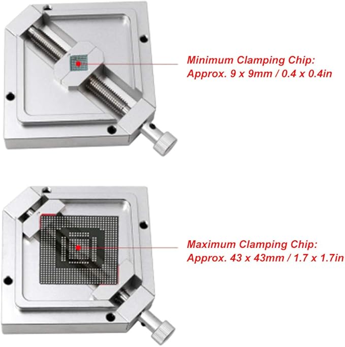 Adjustable BGA Reballing Station Kit HT-90 Aluminum Alloy Stencil Holder for Laptop CPU Phone Repair Diagonal Solder Ball Jig with Drainage Channel 9-43mm