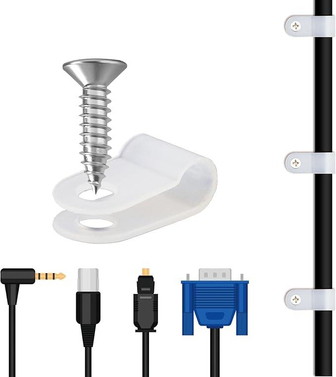 Antrader Rope Light Clips with Stainless Steel Screws,Nylon Screw Mounting Cord Fastener Clips for 1/5 Inch Diameter Wire Management,White,200Pcs