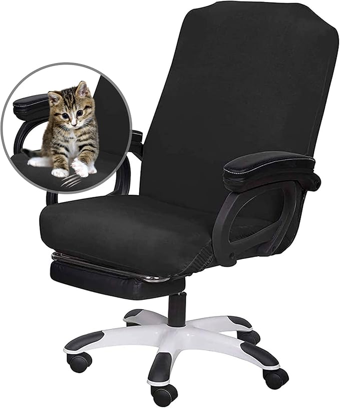 SARAFLORA Office Chair Cover- Large, Black- Removable Computer Cover for with Zipper Universal Rotating Desk High Back Seat Washable Protector Pets