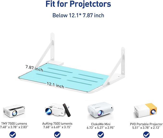 Small Mini Projector Shelf, Modem Shelf, Router Shelf, Floating Projector Wall Mount, Projector Shelf for Wall, Holder Stand Accessories White