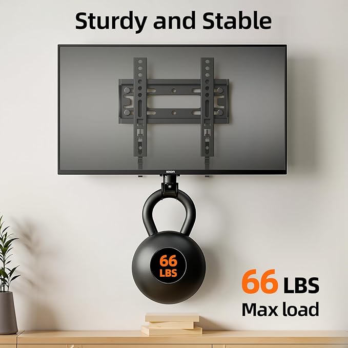 IWOBOARD 32 40 42 inch Fixed TV Monitor Wall Mount for LED LCD TVs & Monitor, Low Profile Small RV TV Mount, Easy Slim Flat Wall Bracket, Max VESA 200x200mm, 66lbs, Single Stud, Fit 19 24 42 inch