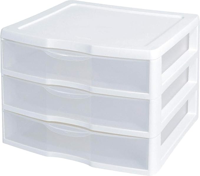 New Sterilite White & Clear Countertop 3-Drawer Desktop Storage Unit (2 Pack)
