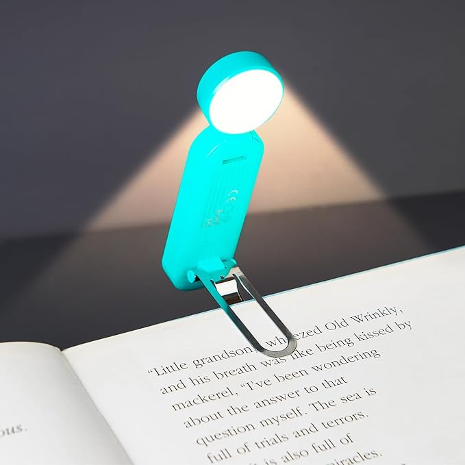 VAVOFO USB Rechargeable Book Light, Blue Light Blocking, Amber Light Clip On Bookmark Shaped Reading Light, Eye Care 6 LEDs Book Light for Bookworms Reading in Bed with 9 Lighting Modes (Blue)
