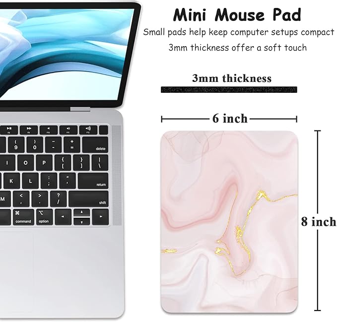 Dapesuom Small Mouse Pad, 6 x 8 Inch Thick Rubber Premium-Textured Non-Slip Portable & Washable Mini Mouse Mat for Women Men Wireless Laptops Keyboard Tray Gaming Work Travel, Elegant Pink Marble
