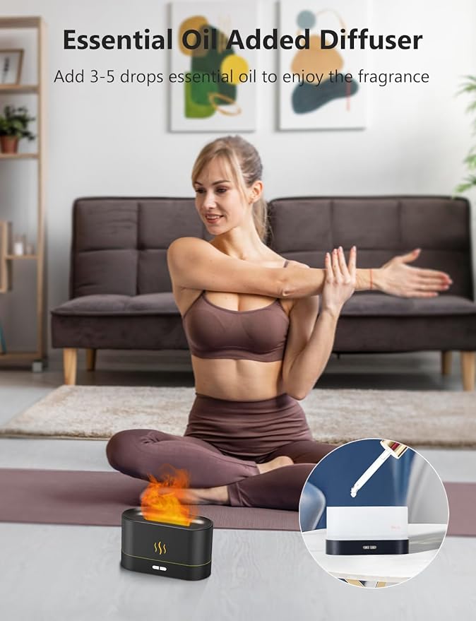PIZAY Air Humidifier, Essential Oil Diffuser with Led Flame Light - 7 Colors, 180mL Capacity (8 Hours), Noiseless Operation, Auto-Off Protection - Perfect for Home Bedroom Office Gifts(White)