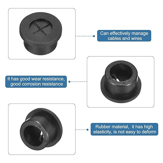 uxcell 6 Pcs Cable Cord Grommet, 5/8 Inch (16mm) Desk Grommet Flexible Rubber Grommets Wire Hole Cover Pass Through for Office Computer Desk Wire Organizer, Black