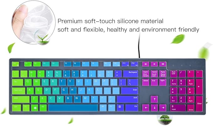 Colorful Keyboard Cover for Dell KM636 Wireless Keyboard & Dell KB216 Wired/Dell Optiplex 5250 3050 3240 5460 7450 7050/Dell Inspiron AIO 3475/3670/3477 All-in One Desktop Keyboard Skin, Rainbow