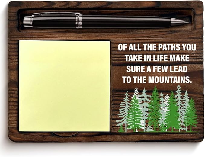 Inspirational Sticky Note Holder of All the Paths You Take in Life Desk Decorations Watercolor Mountain Encouragement Gifts for Women Men, Post it Note Dispenser for Office Desk Decor