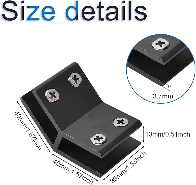 INCREWAY Glass Clamp, 4 Pack Adjustable Black Double Side Aluminum Alloy Glass Shelf Support Bracket for 10-12mm Thickness, 135 Degrees