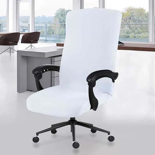 Stretch Computer Office Chair Cover with Durable Zipper - Universal Washable Removable Spandex Rotating Boss Chair Slipcovers - Anti-dust Soft Desk Chair Seat Protector for Dogs, Cats, Pets (White)