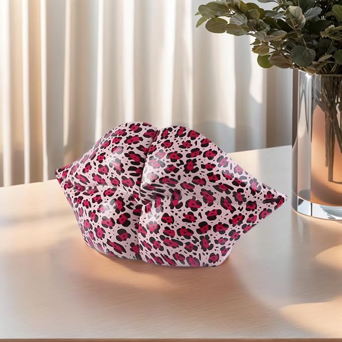 Leopard Print Lips Decorated Bookends，Set of 2 Heavy Decorative Book Stoppers，Unique Resin Decoration，Creative Desktop Decor for Study Room Hotel Office Shelves