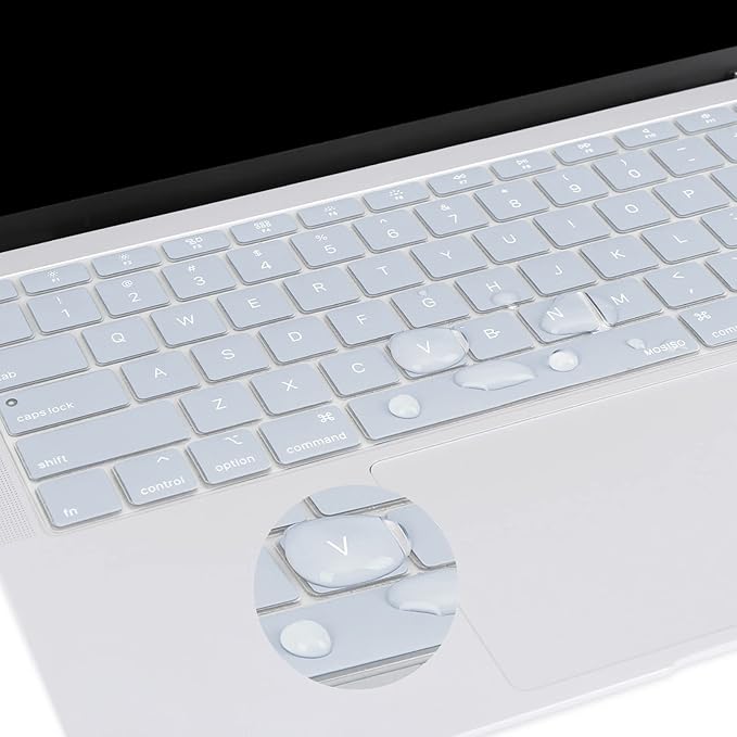 MOSISO Keyboard Cover Compatible with MacBook Air 13 inch 2022 2021 2020 Release A2337 M1 A2179 Retina Display with Touch ID Backlit Magic Keyboard, Waterproof Protective Silicone Skin, Baby Blue