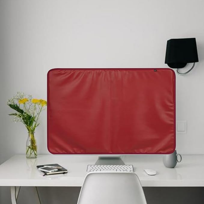 Monitor Dust Cover for iMac 24 inch PU Leather Anti-Static Dustproof Protective Case for LCD/LED/HD Panel Case Computer Sleeve Monitor Dust Cover with Rear Pocket (Red, 24inch)