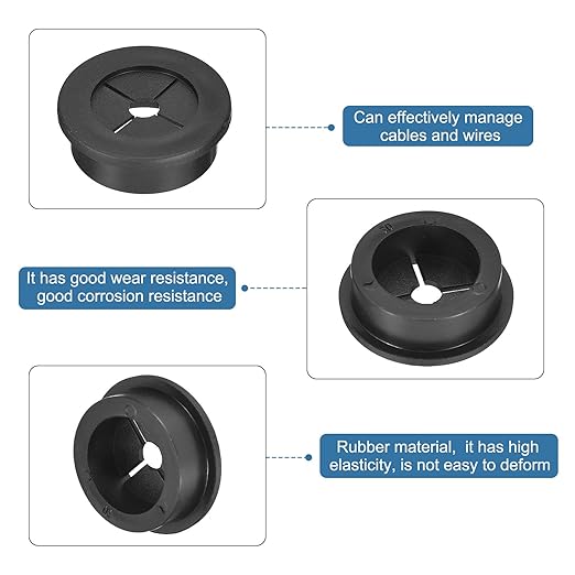 uxcell 4 Pcs Cable Cord Grommet, 1-3/16 Inch (30mm) Desk Grommet Flexible Rubber Grommets Wire Hole Cover Pass Through for Office Computer Desk Wire Organizer, Black