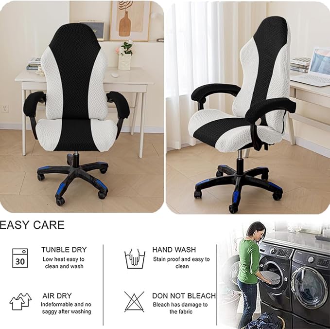 Gaming Chair Cover - Stretchable Machine Washable Fabric Computer Chair Seat Slipcovers Fits Most Office/PC Chairs & Racing Style Seats (NO Chair),Black b