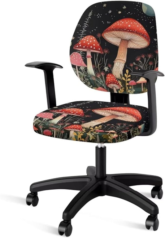Mushroom Office Chair Covers Stretchable Office Chair Seat Cover 2 Piece Washable Gaming Chair Cover Universal Fit Most Wheelchairs,Computer Chairs,Gaming Chairs