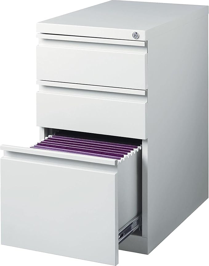 STAPLES 3-Drawer Vertical File Cabinet, Letter Size Documents, Lockable & Mobile, 23" D x 15" W x 27.75" H, Light Gray