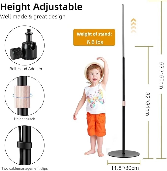 AceTaken 63'' Webcam Floor Stand Compatible with OBSBOT Tiny 3/Tiny 3 Lite/Tiny 2/ Tiny SE/Meet-2-4K/Meet SE/Meet Webcams