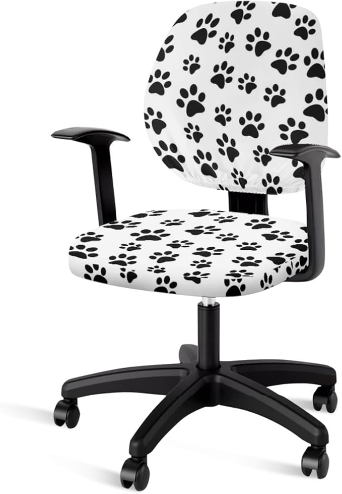GLENLCWE Black Dog Paw Print Computer Chair Covers Set of 2 Stretchable Cloth Office Chair Covers Universal Desk Rotating Chairs Slipcover for Puppy’s Lover