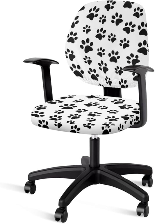 GLENLCWE Black Dog Paw Print Computer Chair Covers Set of 2 Stretchable Cloth Office Chair Covers Universal Desk Rotating Chairs Slipcover for Puppy’s Lover